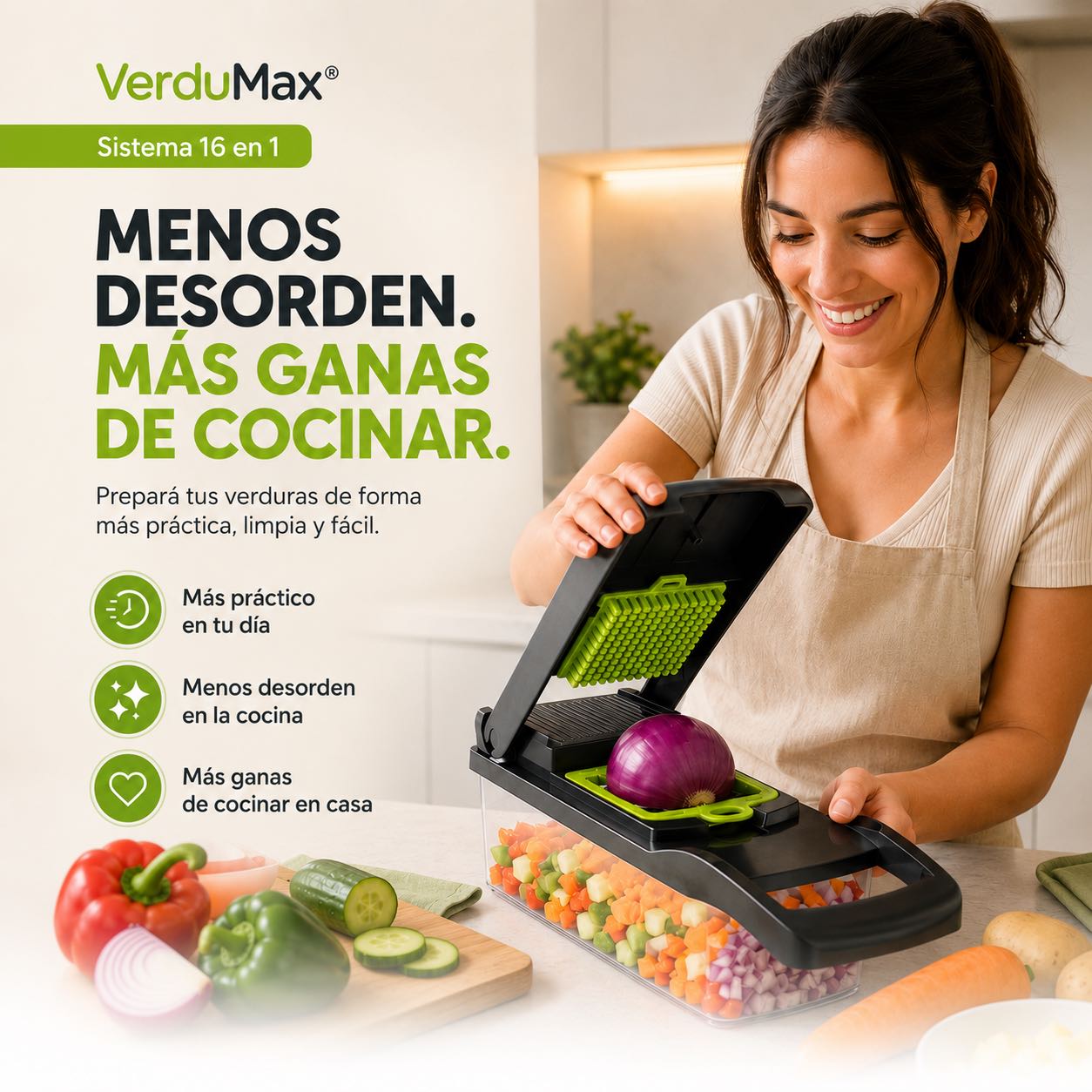 VerduMax® Picador de Verduras 16 en 1 – Menos desorden, más ganas de cocinar
